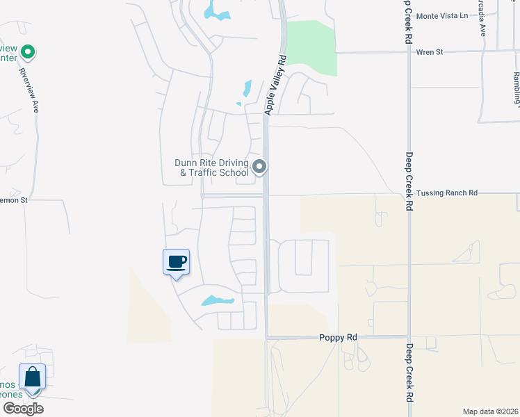 map of restaurants, bars, coffee shops, grocery stores, and more near 10487 Glen Oaks Lane in Apple Valley