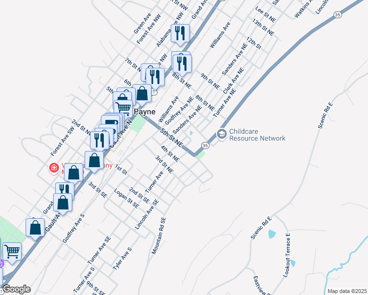 map of restaurants, bars, coffee shops, grocery stores, and more near 5th Street Northeast in Fort Payne