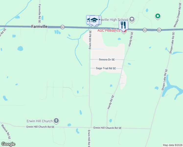 map of restaurants, bars, coffee shops, grocery stores, and more near 342 Erwin Hill Road Southeast in Calhoun