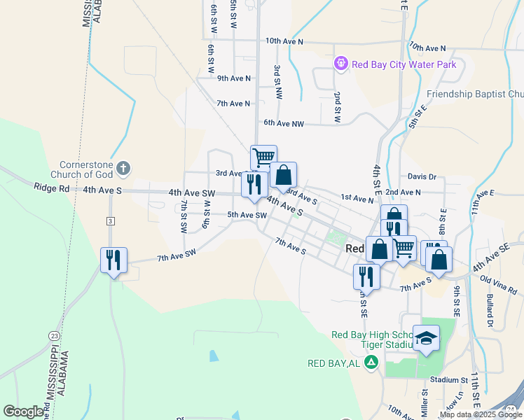 map of restaurants, bars, coffee shops, grocery stores, and more near 300-398 5th Ave SW in Red Bay