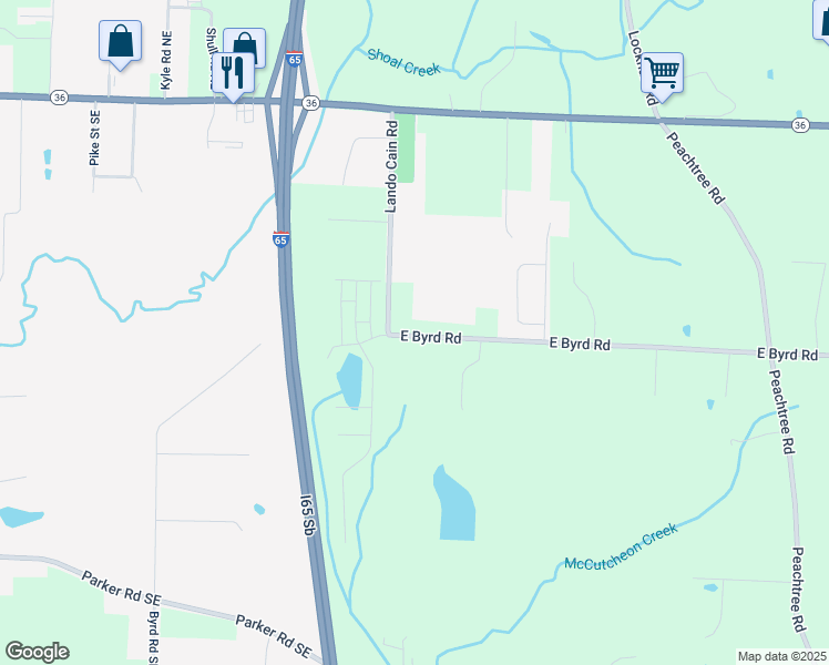 map of restaurants, bars, coffee shops, grocery stores, and more near 24 East Byrd Road in Hartselle