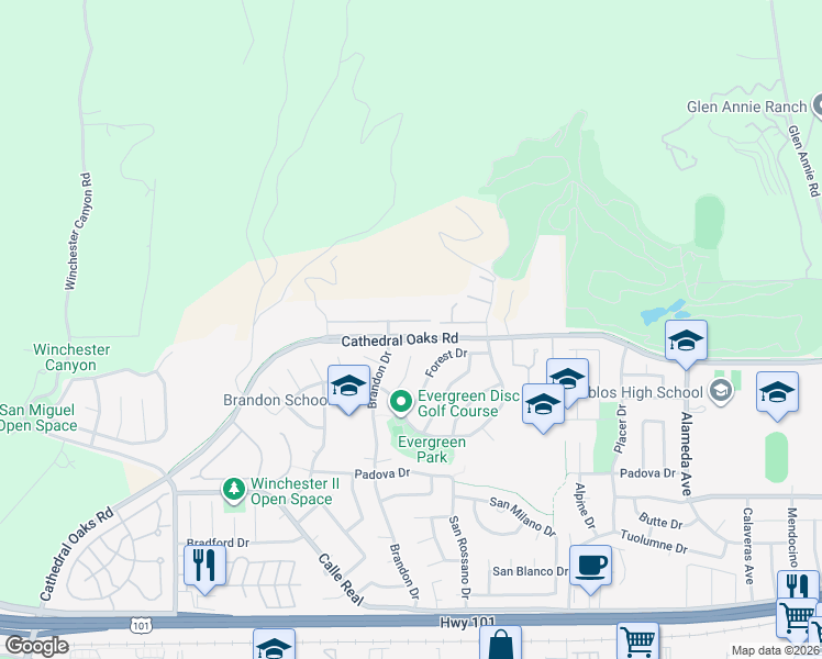 map of restaurants, bars, coffee shops, grocery stores, and more near in Goleta