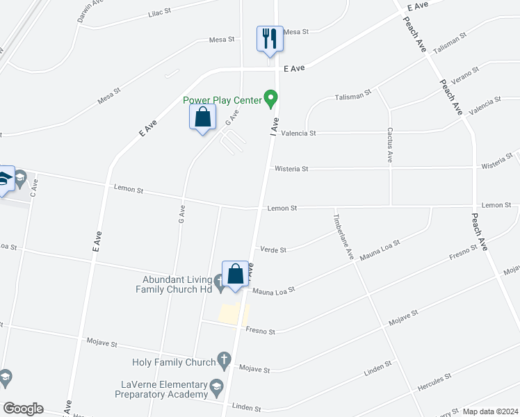 map of restaurants, bars, coffee shops, grocery stores, and more near I Avenue in Hesperia