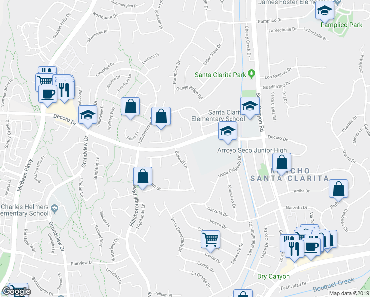 map of restaurants, bars, coffee shops, grocery stores, and more near 27240 Trenton Place in Santa Clarita