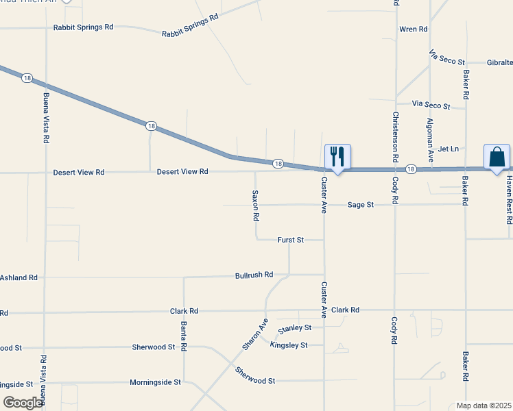 map of restaurants, bars, coffee shops, grocery stores, and more near Sage Street in Lucerne Valley