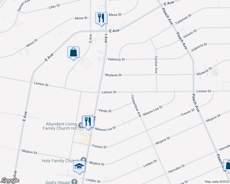 map of restaurants, bars, coffee shops, grocery stores, and more near Lemon Street in Hesperia