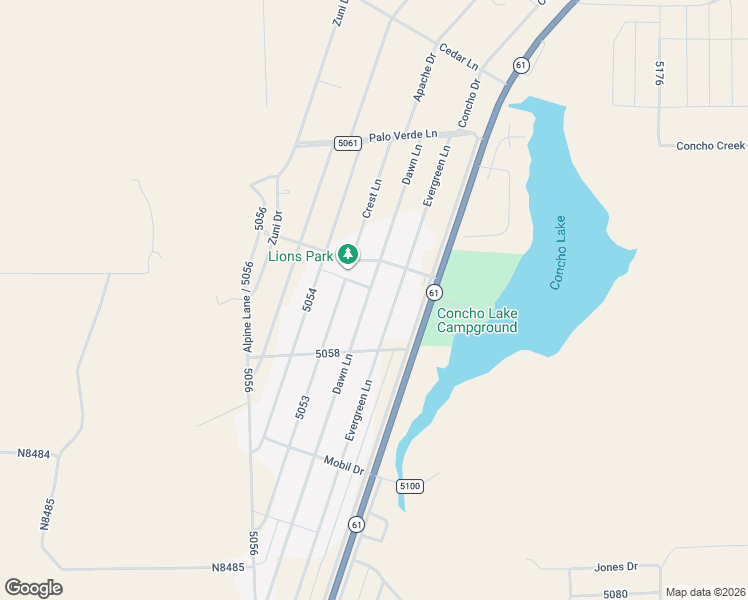 map of restaurants, bars, coffee shops, grocery stores, and more near 82 Dawn Lane in Concho