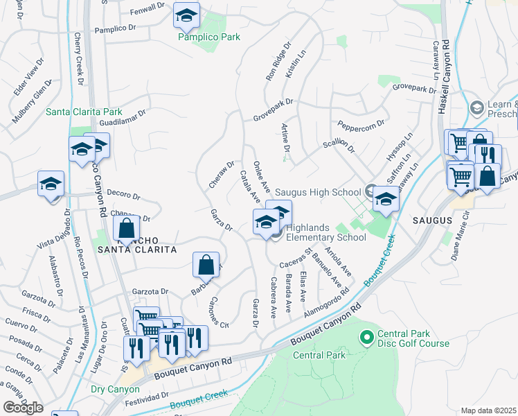 map of restaurants, bars, coffee shops, grocery stores, and more near 27373 Catala Avenue in Santa Clarita