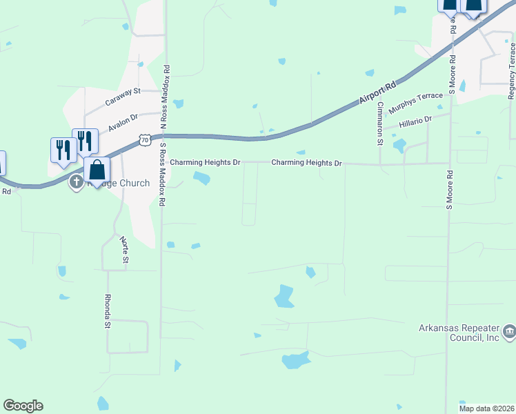map of restaurants, bars, coffee shops, grocery stores, and more near 221 Fox Chase Circle in Garland County