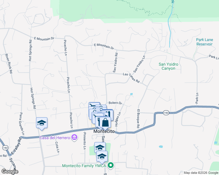 map of restaurants, bars, coffee shops, grocery stores, and more near 690 San Ysidro Road in Montecito