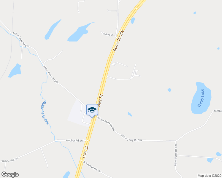 map of restaurants, bars, coffee shops, grocery stores, and more near 2366 Rome Road Southwest in Calhoun