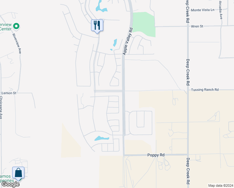 map of restaurants, bars, coffee shops, grocery stores, and more near 19496 Crystal Springs Lane in Apple Valley