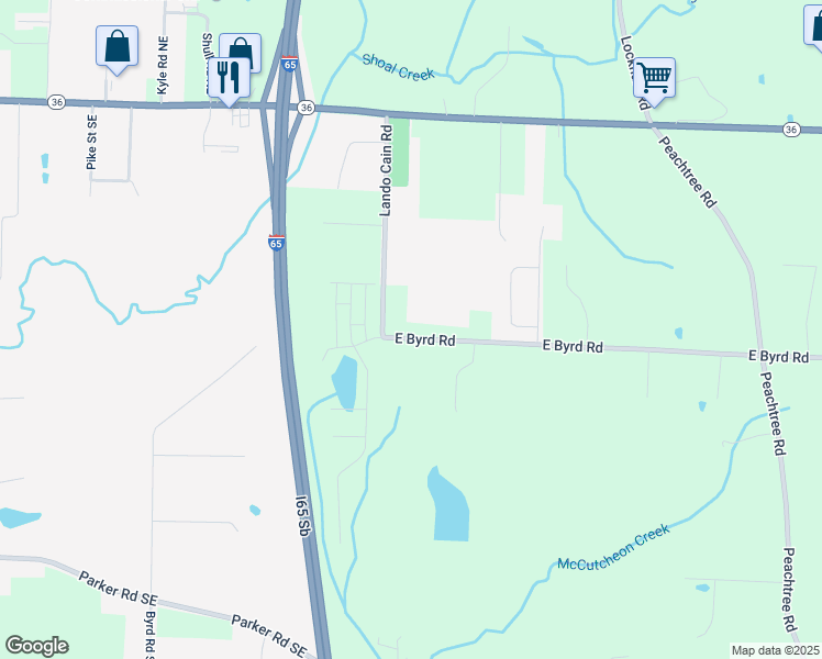 map of restaurants, bars, coffee shops, grocery stores, and more near 24 East Byrd Road in Hartselle