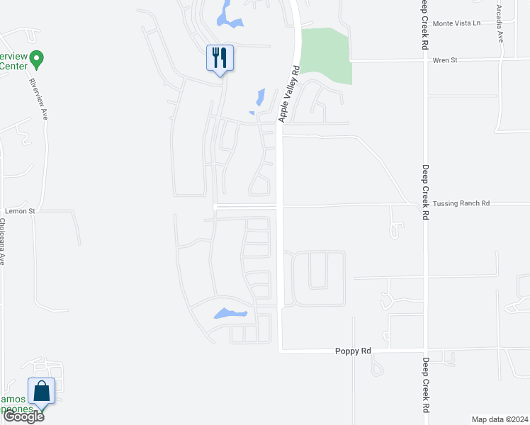 map of restaurants, bars, coffee shops, grocery stores, and more near 19496 Crystal Springs Lane in Apple Valley