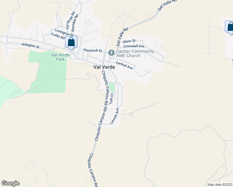 map of restaurants, bars, coffee shops, grocery stores, and more near Lincoln Avenue in Val Verde