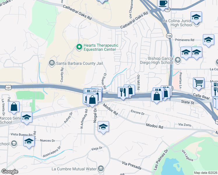 map of restaurants, bars, coffee shops, grocery stores, and more near in Santa Barbara County
