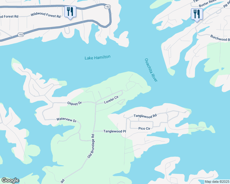 map of restaurants, bars, coffee shops, grocery stores, and more near 175 Lorelei Circle in Hot Springs
