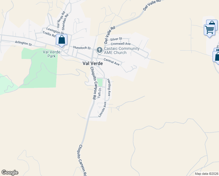 map of restaurants, bars, coffee shops, grocery stores, and more near Harding Avenue in Val Verde