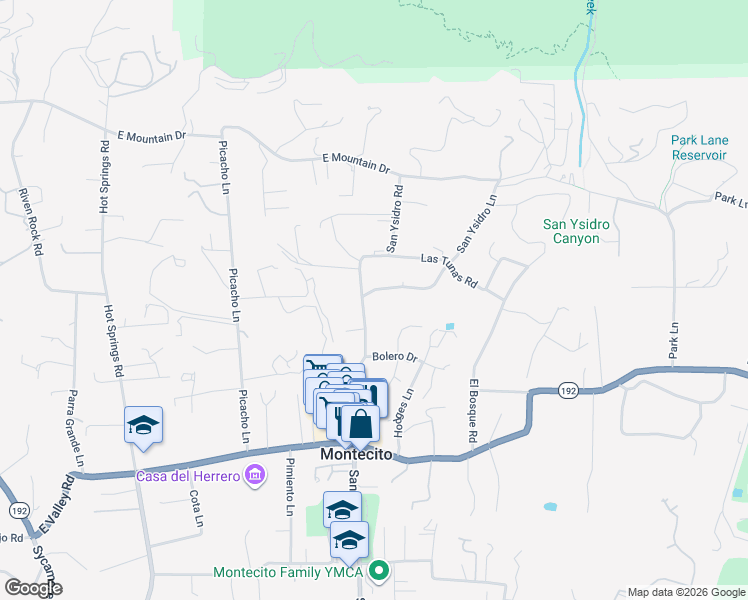 map of restaurants, bars, coffee shops, grocery stores, and more near 690 San Ysidro Road in Montecito
