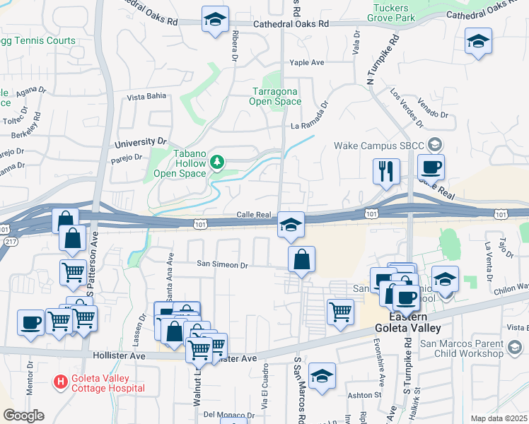 map of restaurants, bars, coffee shops, grocery stores, and more near 5044 San Julio Avenue in Santa Barbara