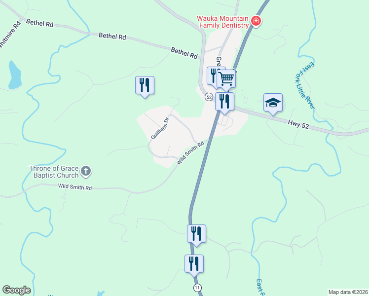 map of restaurants, bars, coffee shops, grocery stores, and more near 5124 Wild Smith Road in Gainesville
