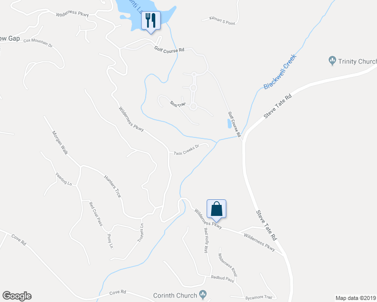 map of restaurants, bars, coffee shops, grocery stores, and more near Twin Creeks Drive in Pickens County