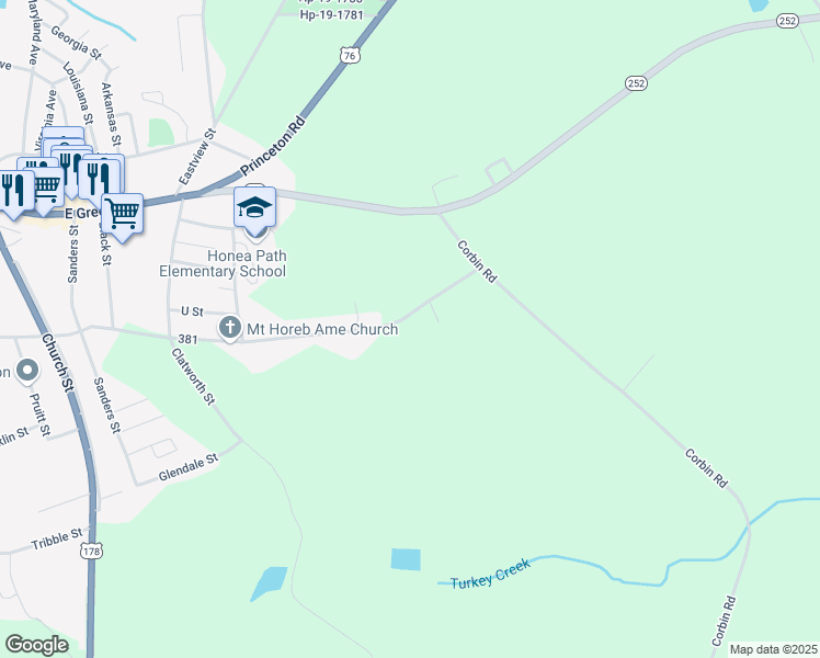 map of restaurants, bars, coffee shops, grocery stores, and more near 360 East Hampton Avenue in Honea Path