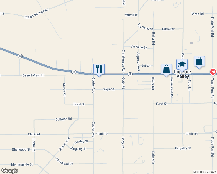 map of restaurants, bars, coffee shops, grocery stores, and more near Sage Street in Lucerne Valley