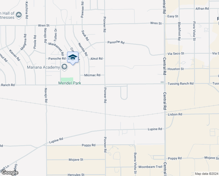 map of restaurants, bars, coffee shops, grocery stores, and more near 22109 Tussing Ranch Road in Apple Valley