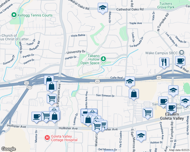 map of restaurants, bars, coffee shops, grocery stores, and more near 41 San Dimas Avenue in Santa Barbara