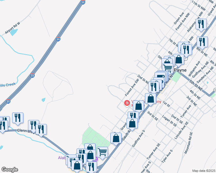 map of restaurants, bars, coffee shops, grocery stores, and more near 100 Cherokee Drive in Fort Payne