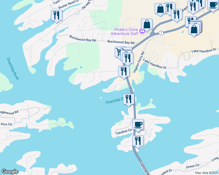 map of restaurants, bars, coffee shops, grocery stores, and more near 156 Villa Point in Hot Springs
