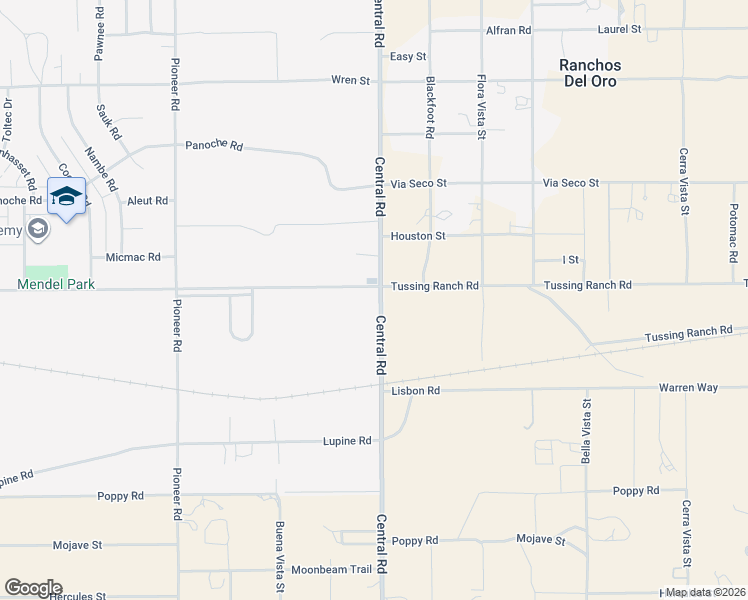 map of restaurants, bars, coffee shops, grocery stores, and more near 10566 Central Road in Apple Valley