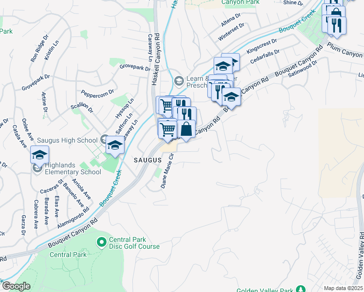 map of restaurants, bars, coffee shops, grocery stores, and more near in Santa Clarita