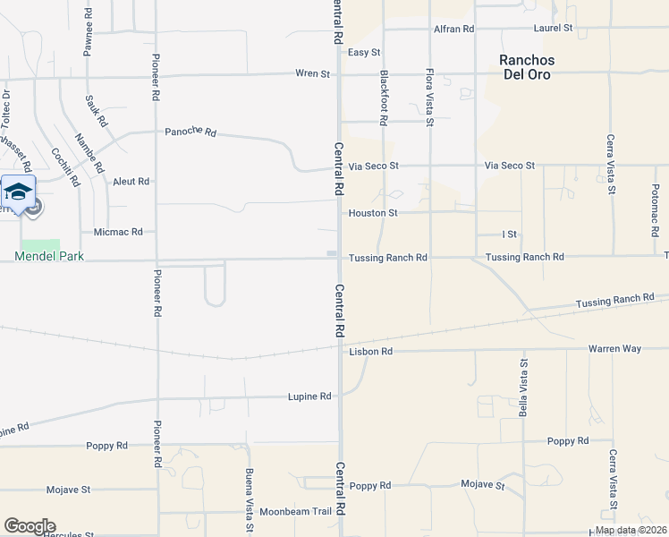 map of restaurants, bars, coffee shops, grocery stores, and more near 10566 Central Road in Apple Valley