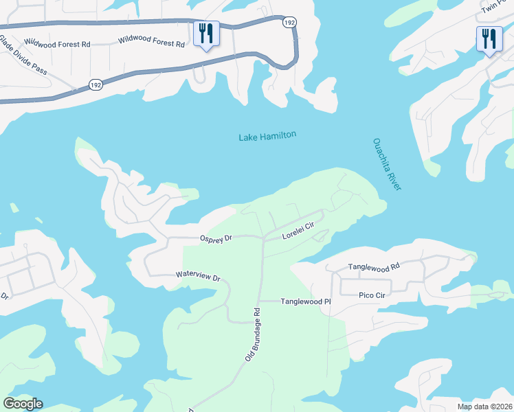map of restaurants, bars, coffee shops, grocery stores, and more near 721 Old Brundage Road in Garland County