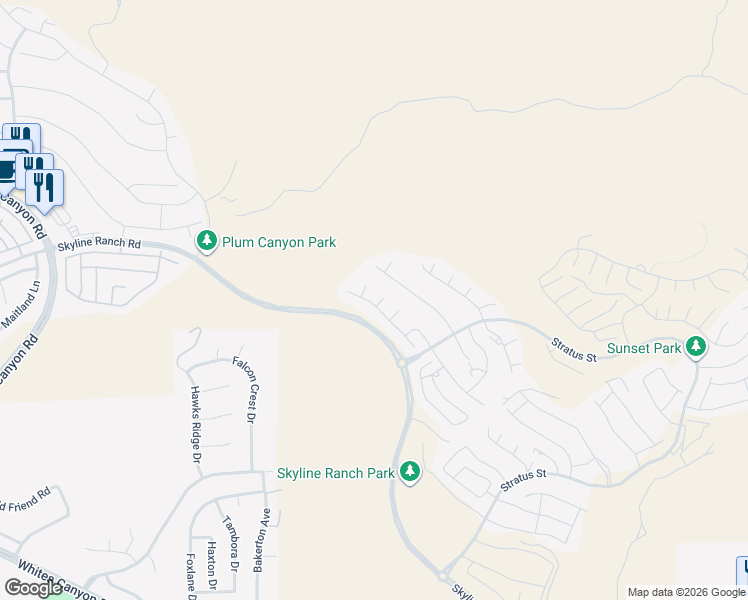 map of restaurants, bars, coffee shops, grocery stores, and more near 28755 Moonlight Lane in Santa Clarita