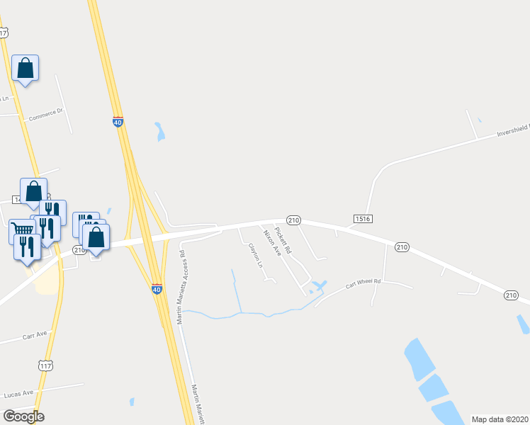map of restaurants, bars, coffee shops, grocery stores, and more near 12886 North Carolina 210 in Rocky Point