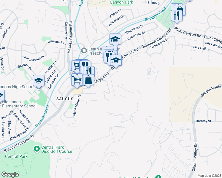 map of restaurants, bars, coffee shops, grocery stores, and more near 27715 Sutters Pointe Drive in Santa Clarita