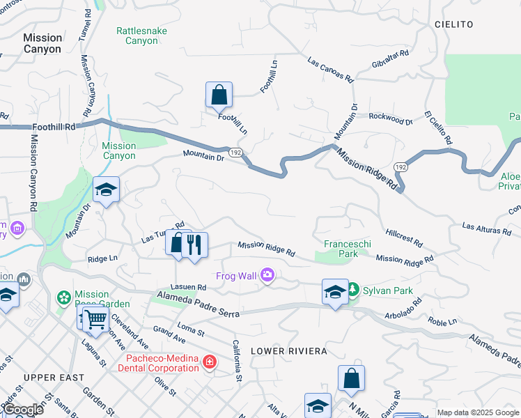 map of restaurants, bars, coffee shops, grocery stores, and more near 1915 Las Tunas Road in Santa Barbara
