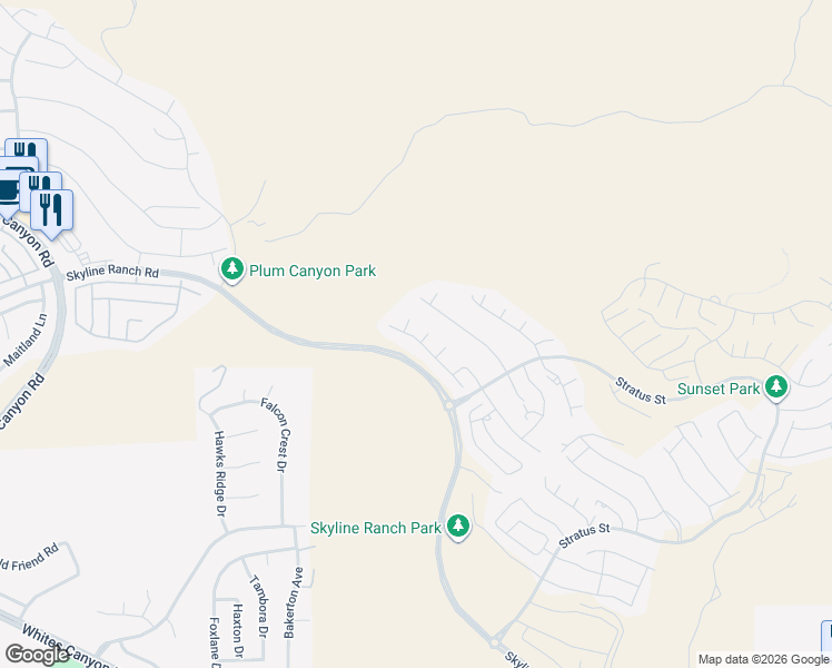 map of restaurants, bars, coffee shops, grocery stores, and more near 28755 Moonlight Lane in Santa Clarita