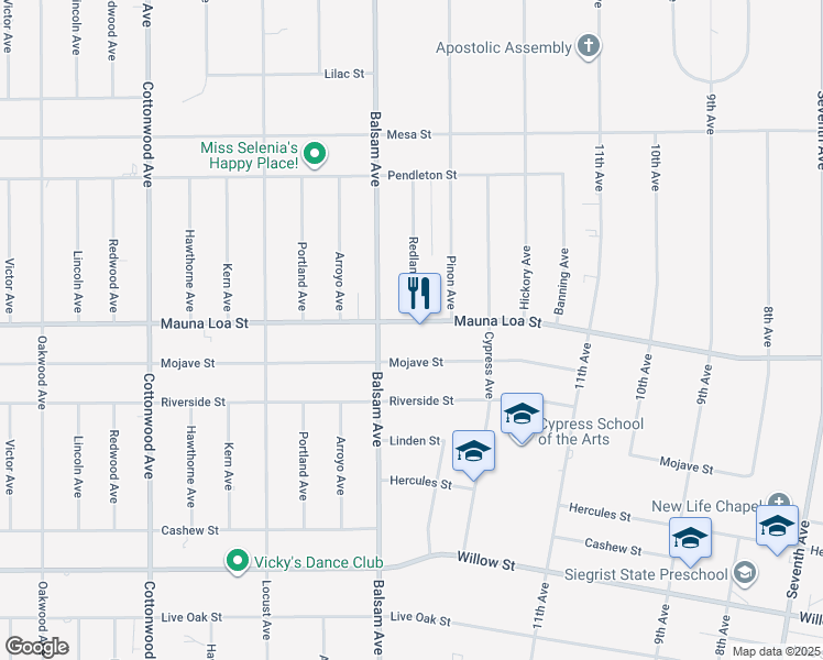 map of restaurants, bars, coffee shops, grocery stores, and more near 15359 Mauna Loa Street in Hesperia