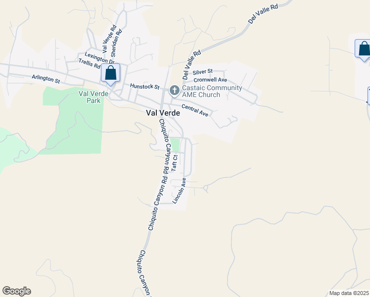 map of restaurants, bars, coffee shops, grocery stores, and more near Lincoln Avenue in Val Verde