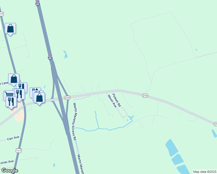 map of restaurants, bars, coffee shops, grocery stores, and more near 12886 North Carolina 210 in Rocky Point