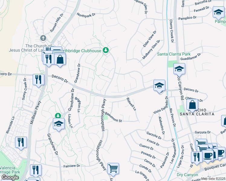 map of restaurants, bars, coffee shops, grocery stores, and more near 23317 Cuestport Drive in Santa Clarita