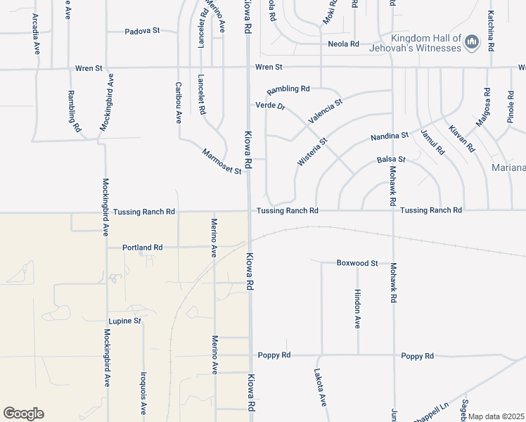 map of restaurants, bars, coffee shops, grocery stores, and more near Tussing Ranch Road in Apple Valley