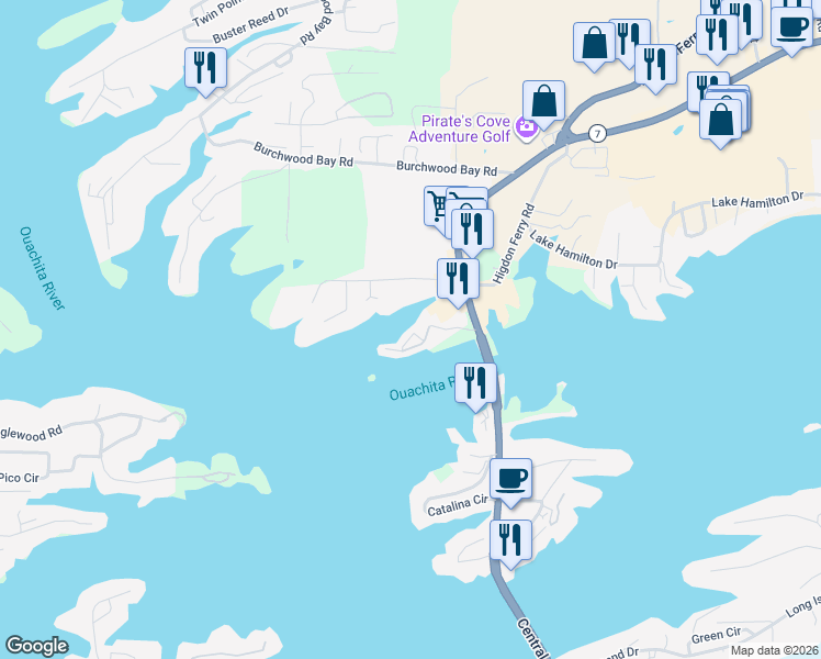 map of restaurants, bars, coffee shops, grocery stores, and more near 80 Villa Point in Hot Springs