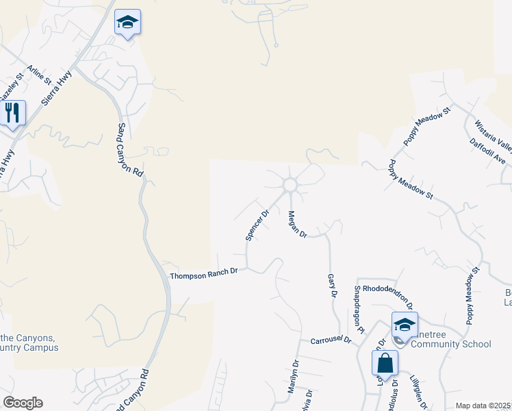 map of restaurants, bars, coffee shops, grocery stores, and more near 29502 Kristine Court in Santa Clarita