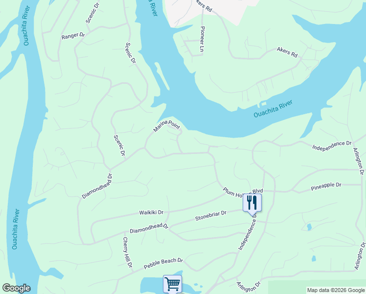 map of restaurants, bars, coffee shops, grocery stores, and more near 130 Marina Point in Garland County