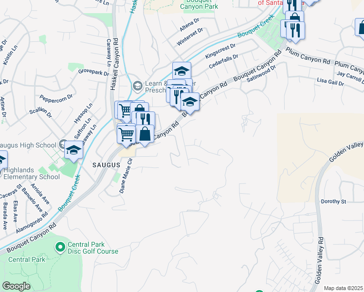 map of restaurants, bars, coffee shops, grocery stores, and more near 27679 Sutters Pointe Drive in Santa Clarita